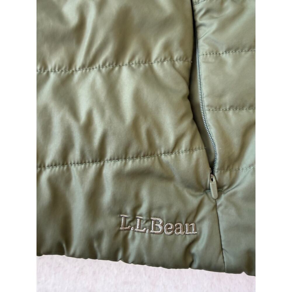 LL Bean Olive Green Collarless Short Sleeve Puffer Button Front Jacket XL Reg - Picture 6 of 11